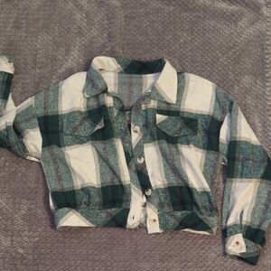 Plaid Button-Up Cropped Jacket